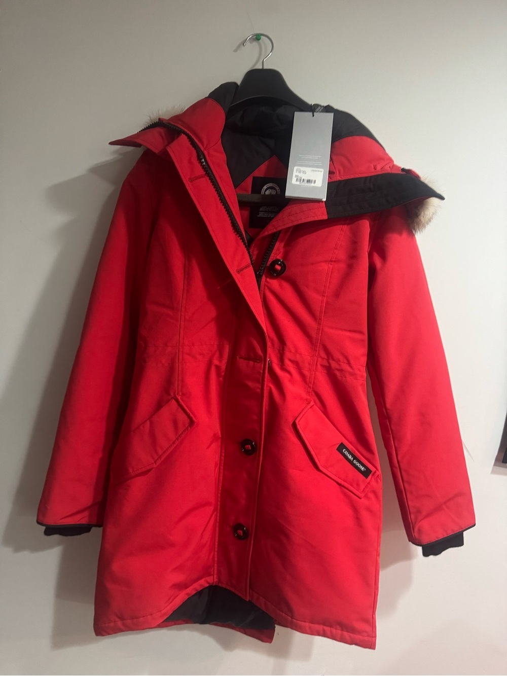 Canada Goose Red Women's Parka with Hood and Fur Trim
